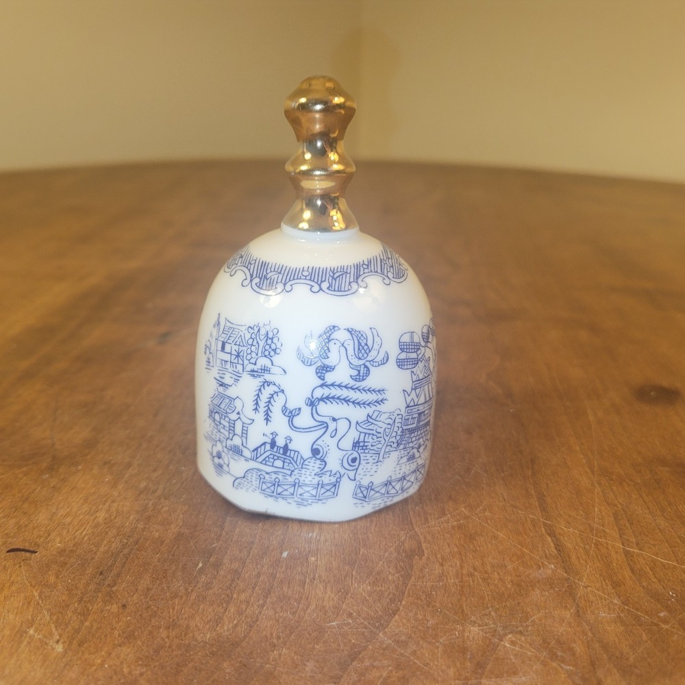 Vintage Blue Danube Enesco Japan Blue and White Bell With Gold Handle and Trim.